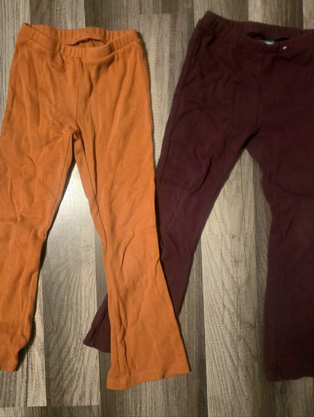 Kids Ribbed Flare Leggings - Orange and Burgundy
